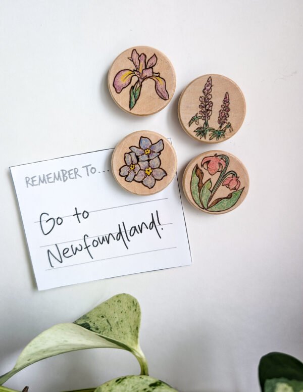 Woodburned Wildflower Art Magnets Handmade Newfoundland Wildflower Magnets