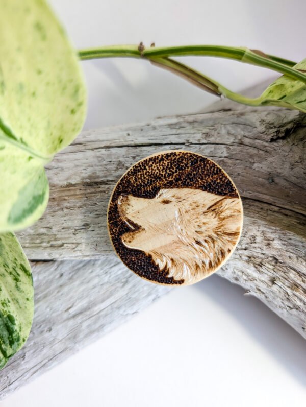 Handmade Wooden Wolf Magnet