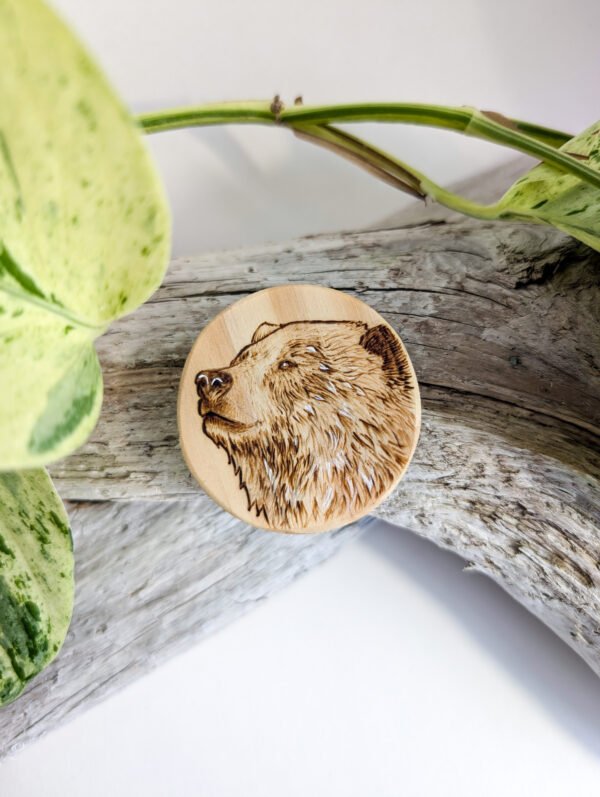 Handmade Wooden Grizzly Bear Magnet