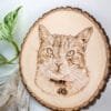View of wood burned pet portrait