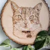 Front view of wood burned pet portrait