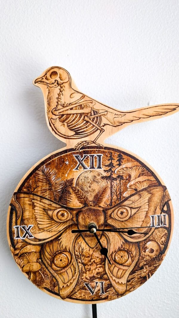 Wood burned Clock Front A handmade wood burned clock